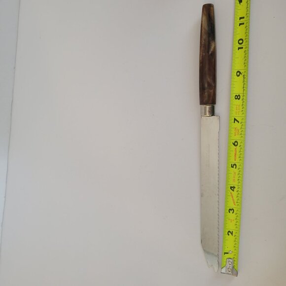 Vintage Sheffield England Stainless Steel Serrated Bread Knife With Marbled Hand - Picture 6 of 6